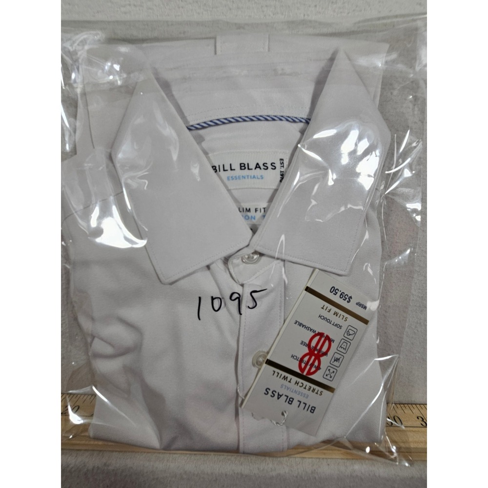 Bill Blass Essentials Mens White Slim Fit Non-Iron Stretch Twill Dress Shirt S - Picture 9 of 9